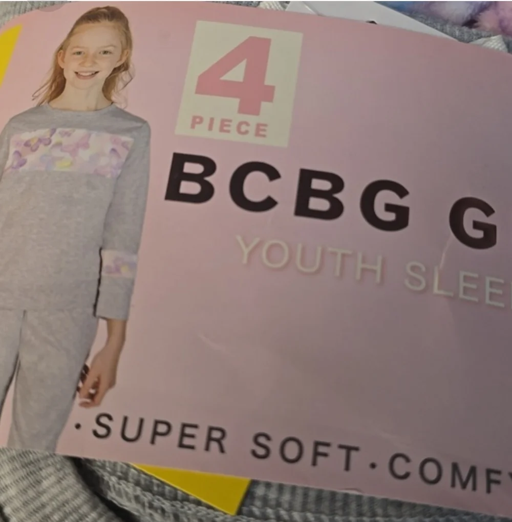 BCBG Girls Youth 4-piece Gray, Pink, Purple Lounge Sleep Set NWT
